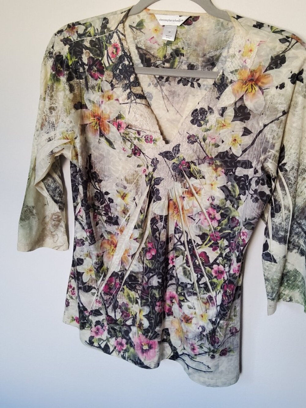 Christopher & Banks Floral V neck Blouse size M